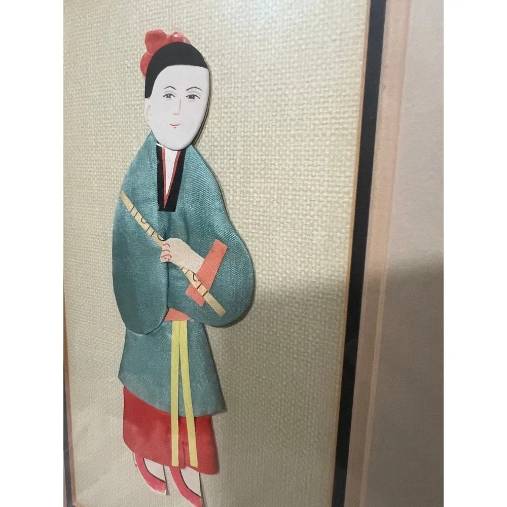 Set 2 Framed Vintage Art‎ Chinese Silk Fabric 13x9.5